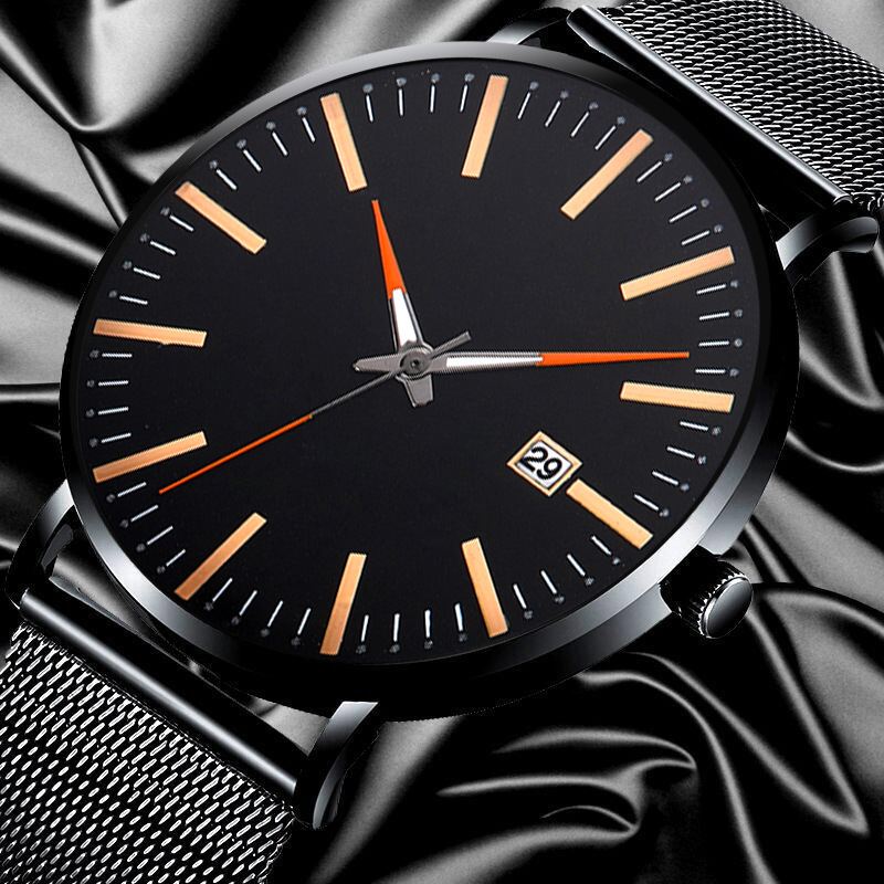 Mode Casual Mænd Business Watch Dekoreret Strap Pointer Calendar Quartz Watch