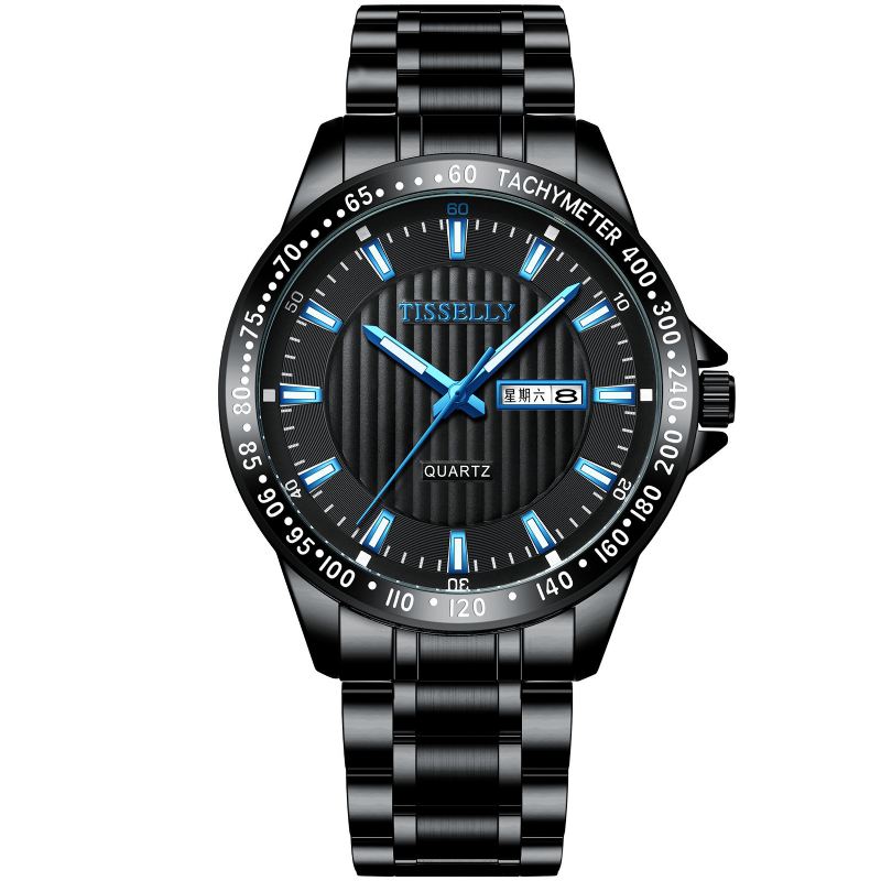 Mode Casual Mænd Watch Steel Band Luminous Pointers Business 3atm Vandtæt Quartz Watch