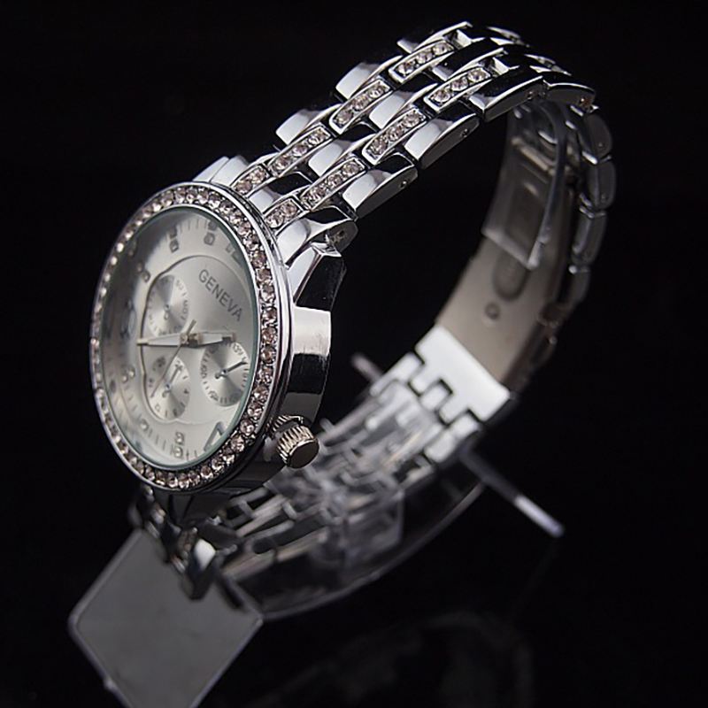 Mode Crystal Luksus Big Number Rustfrit Stål Band Mænd Kvinder Quartz Watch