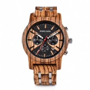 Mode Dato Display Stopur Kalender Træ Mænd Quartz Watch