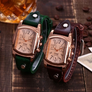 Mode Farverig Luksus Retro Læderrem Time Display Quartz Watch