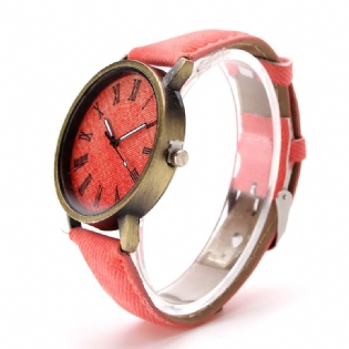 Mode Farverig Rem Denim Pu-rem Casual Dial Mænd Kvinder Watch Quartz Watch