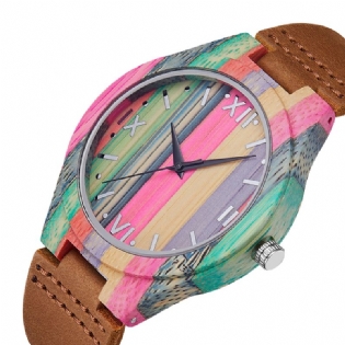 Mode Farverig Urkasse Læderrem Creative Style Casual Herreur Quartz Watch