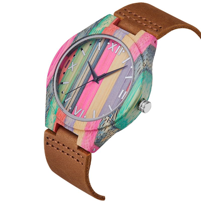 Mode Farverig Urkasse Læderrem Creative Style Casual Herreur Quartz Watch
