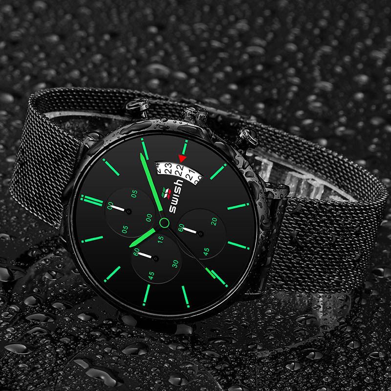 Mode Herreur 3atm Vandtæt Chronograph Hardlex Mirrors Dial Quartz Watch