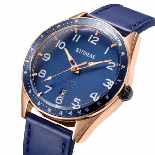 Mode Herreur 3atm Vandtæt Lysende Datovisning Læderrem Quartz Watch
