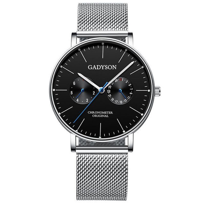 Mode Herreur Lysende Display Metal Mesh Bælte Business Ultra-tyndt Kvarts Ur