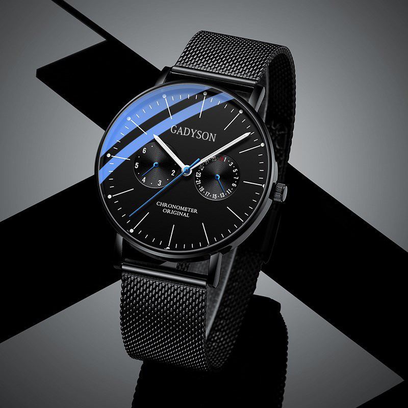 Mode Herreur Lysende Display Metal Mesh Bælte Business Ultra-tyndt Kvarts Ur