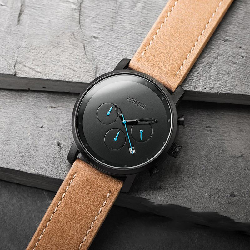 Mode Læder Rustfrit Stål Bånd Simple Dial Dato Display Mænd Quartz Watch