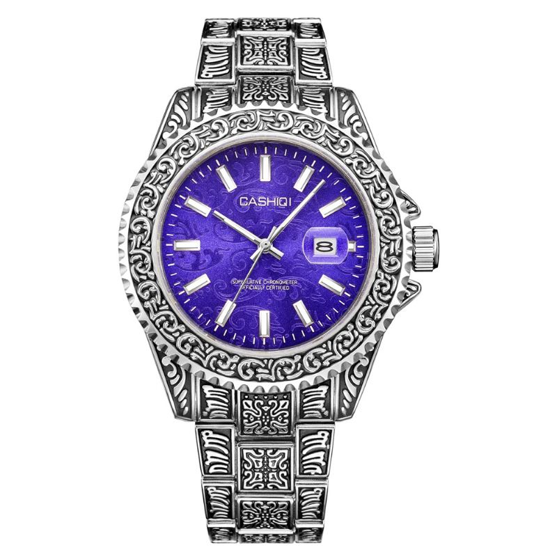 Mode Luksus Retro Design Kalender Lysende 3atm Vandtæt Rustfrit Stål Band Herre Quartz Watch
