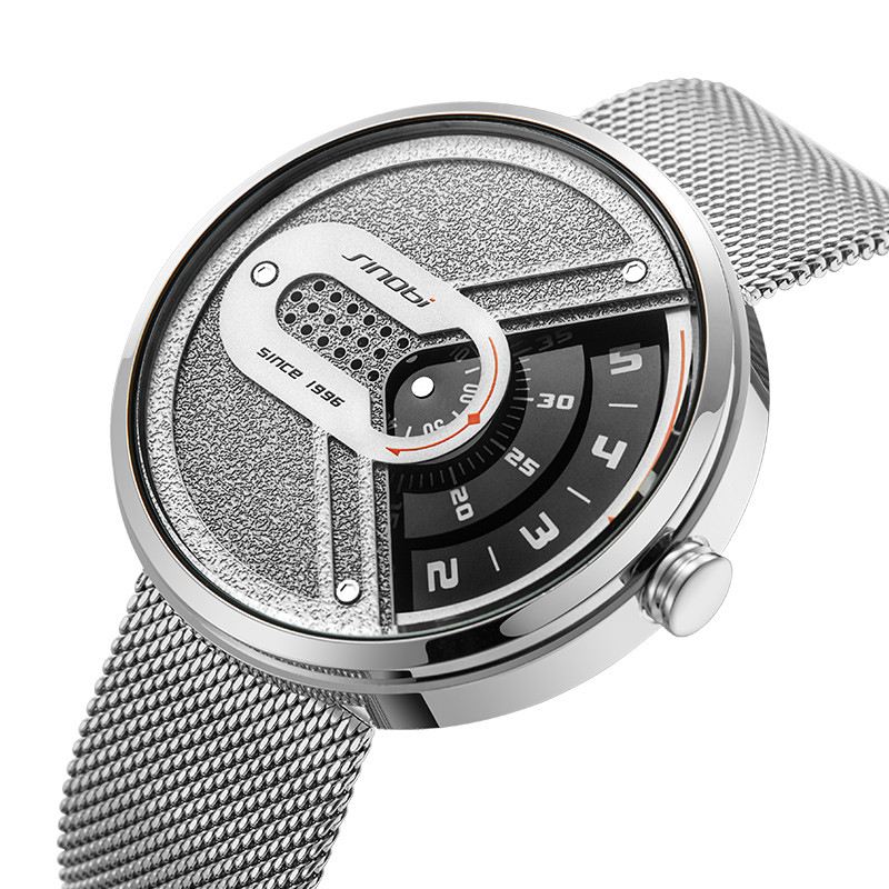 Mode Mænd Watch Creative Dial 3atm Vandtæt Metal Mesh Strap Quartz Watch