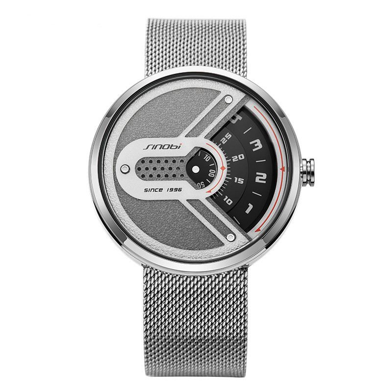 Mode Mænd Watch Creative Dial 3atm Vandtæt Metal Mesh Strap Quartz Watch