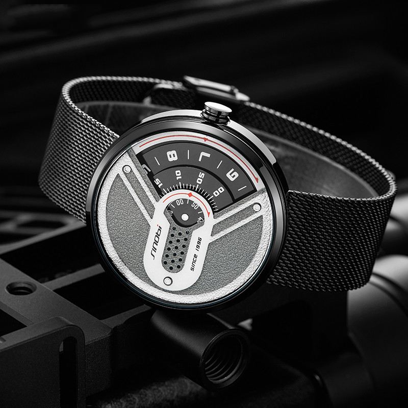 Mode Mænd Watch Creative Dial 3atm Vandtæt Metal Mesh Strap Quartz Watch
