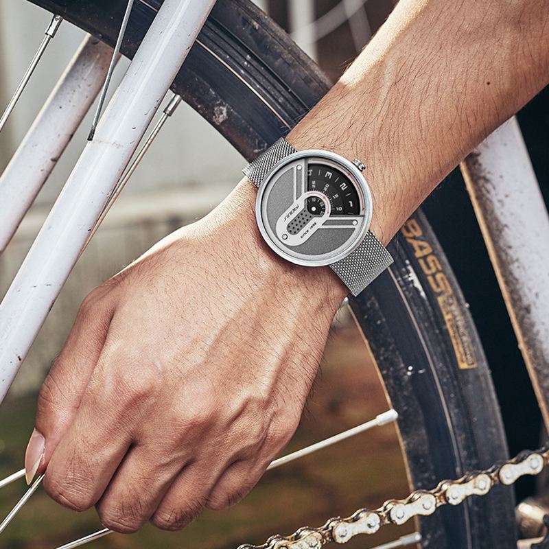 Mode Mænd Watch Creative Dial 3atm Vandtæt Metal Mesh Strap Quartz Watch