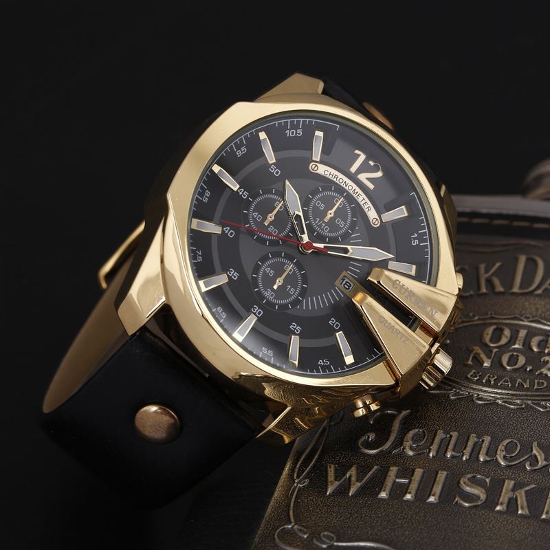 Mode Mænd Watch Creative Dial Vandtæt Læderrem Quartz Watch