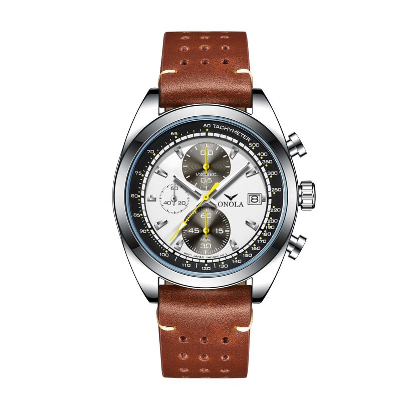 Mode Stopur Kalender Display Herre Watch Vandtæt Læderrem Quartz Watch