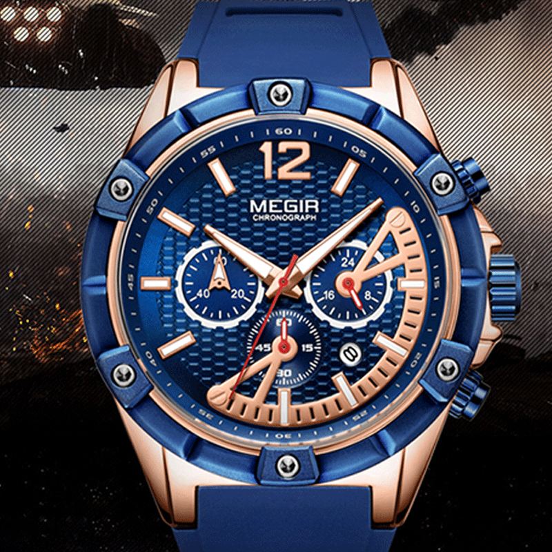 Mode Style Calendar Luminous Chronograph Mænd Vandtæt Silikone Strap Quartz Watch