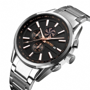 Multifunktionskalender Business Style Herre Armbåndsur Steel Band Quartz Watch