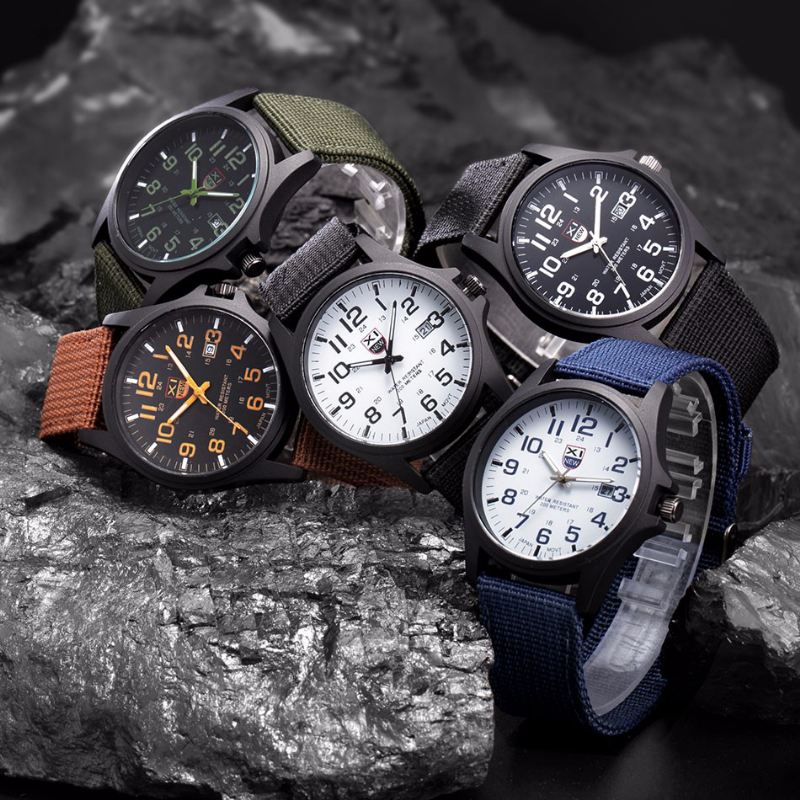 Nylon Band Casual Style Quartz Watch Dato Display Herre Armbåndsur