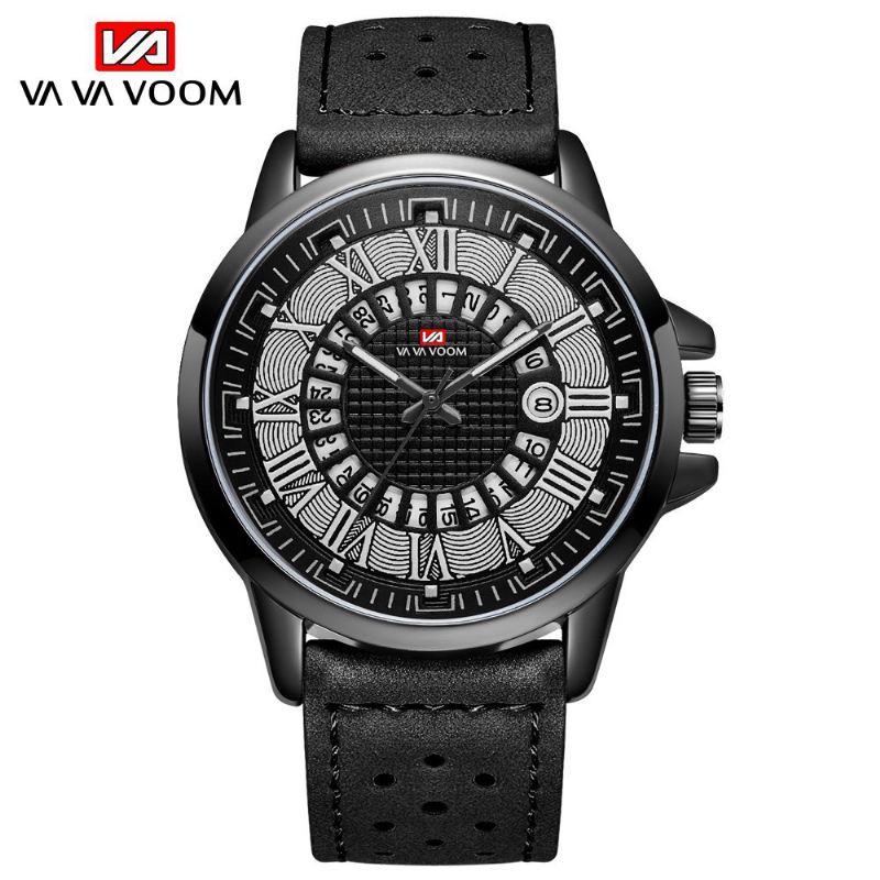 Roman Number Business Style Mænd Armbåndsur Vandtæt Kalender Læder Band Quartz Watch