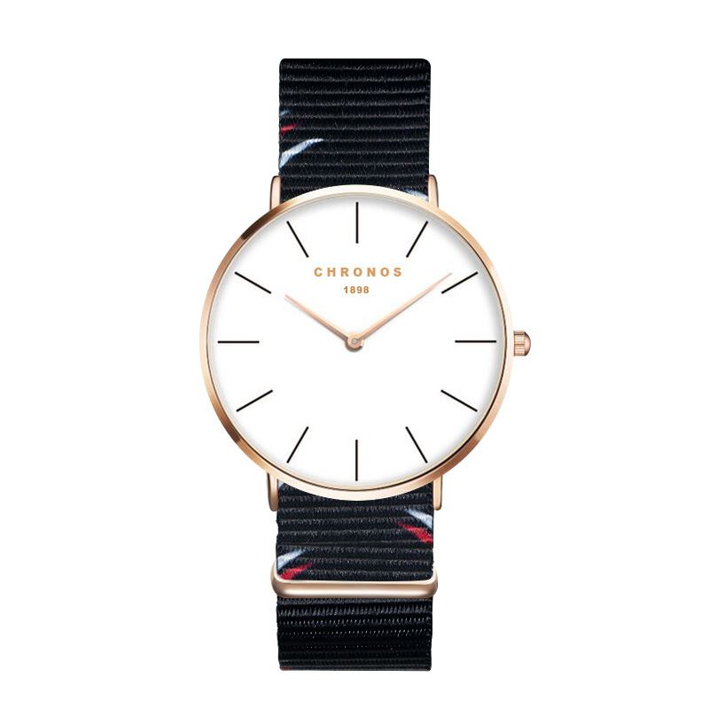 Rose Guld Urkasse Unisex Armbåndsur Nylonrem Quartz Bevægelsesur
