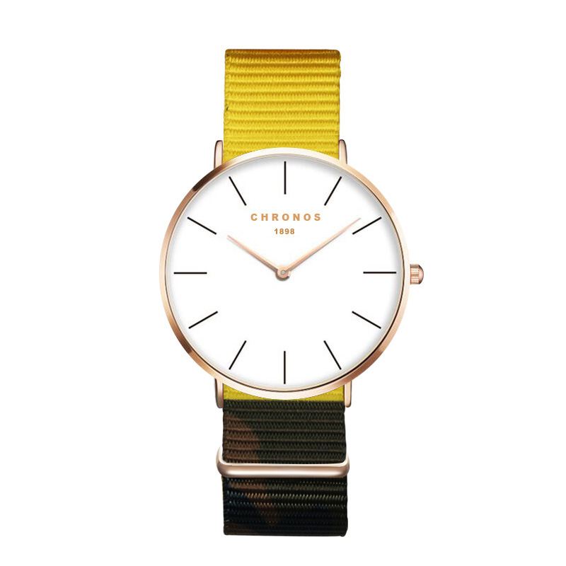 Rose Guld Urkasse Unisex Armbåndsur Nylonrem Quartz Bevægelsesur