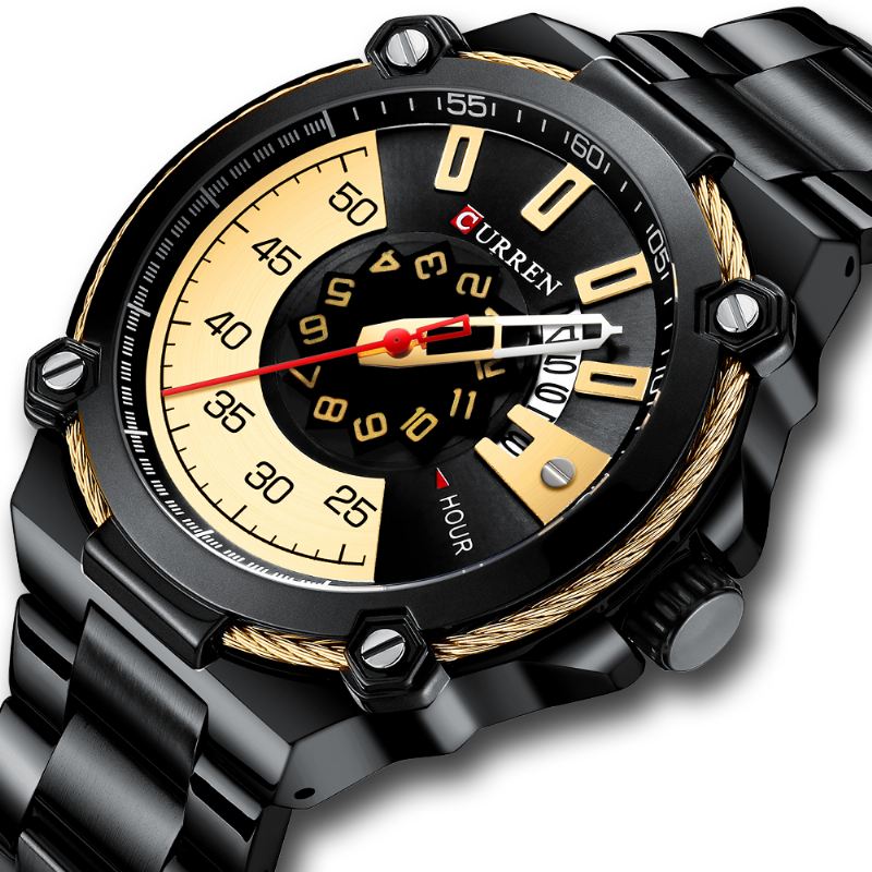 Rustfrit Stål Band Casual Style Mænd Armbåndsur Fuldt Stål Band Quartz Watch