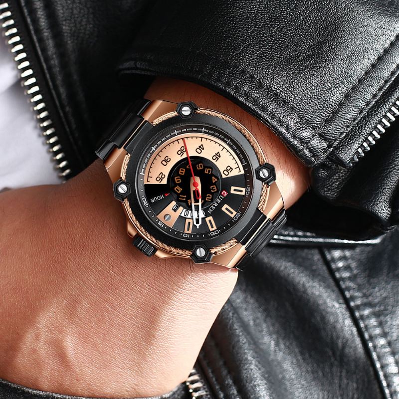 Rustfrit Stål Band Casual Style Mænd Armbåndsur Fuldt Stål Band Quartz Watch