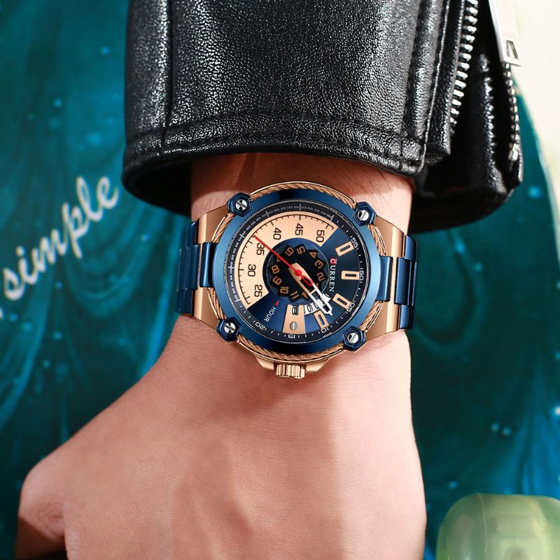 Rustfrit Stål Band Casual Style Mænd Armbåndsur Fuldt Stål Band Quartz Watch