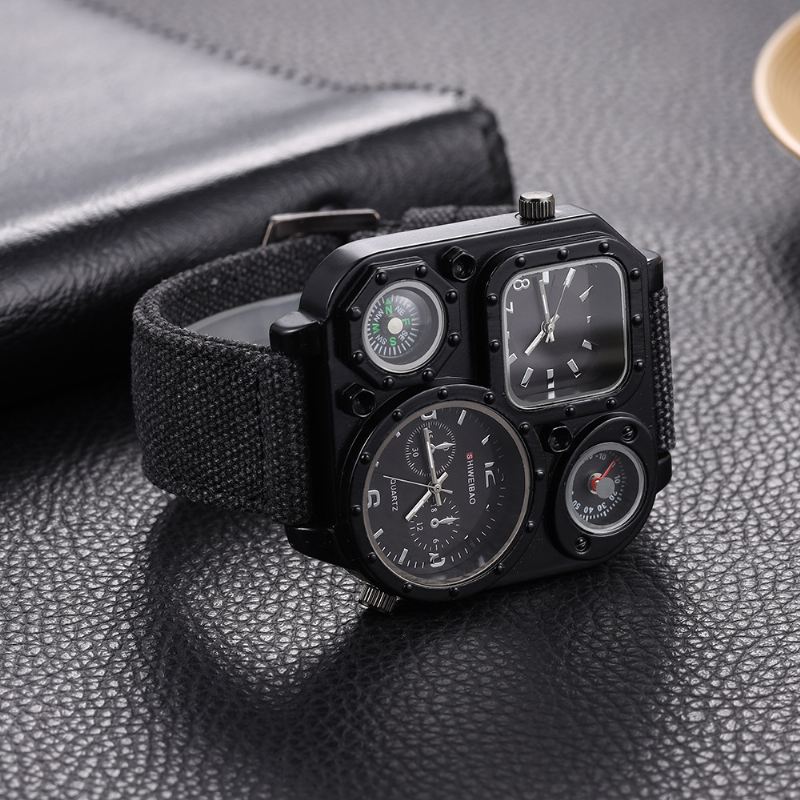 Shiweibao 3 Farver Denim Mænd Vintage Ur Dekoreret Multi-tidszone Skive Pointer Kvarts Ur