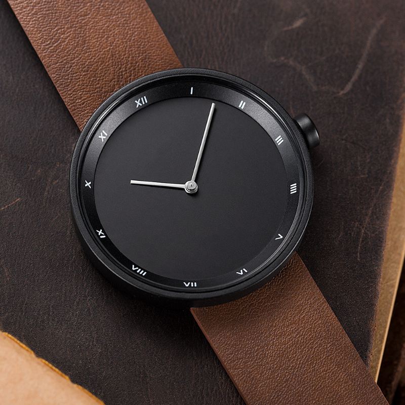 Simple Big Dial Pu Læder Band Vandtæt Herre Quartz Watch