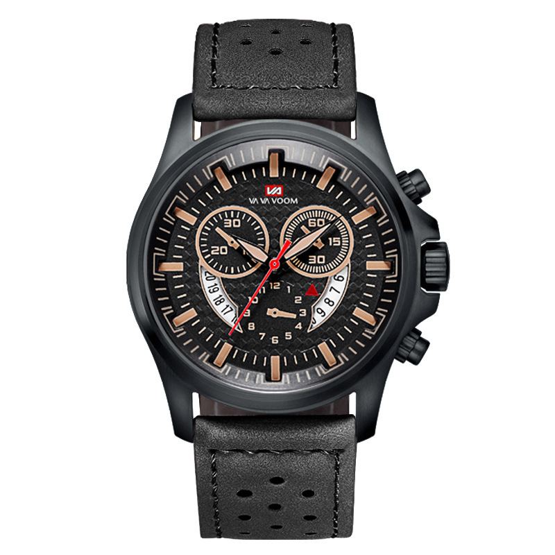 Sport Casual Med Dato Display Window Large Dial 3atm Vandtæt Herre Quartz Watch