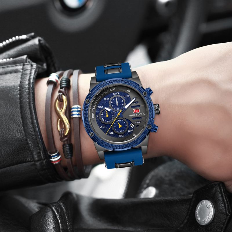 Sport Casual Style Hult Design Lille Kalenderskive Lysende Pointer Vandtæt Mænd Armbåndsur Kvarts Ur
