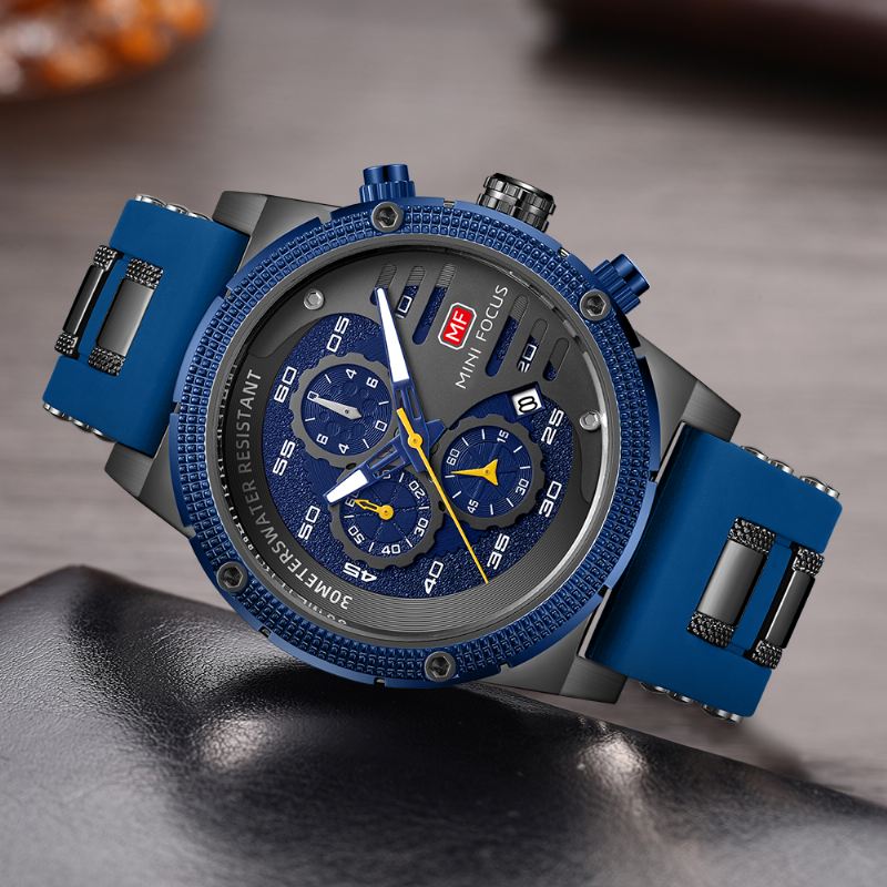 Sport Casual Style Hult Design Lille Kalenderskive Lysende Pointer Vandtæt Mænd Armbåndsur Kvarts Ur