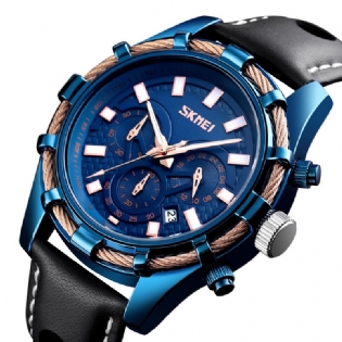 Sports Luksus Læderrem Lysende Vandtæt Herreur Quartz Watch