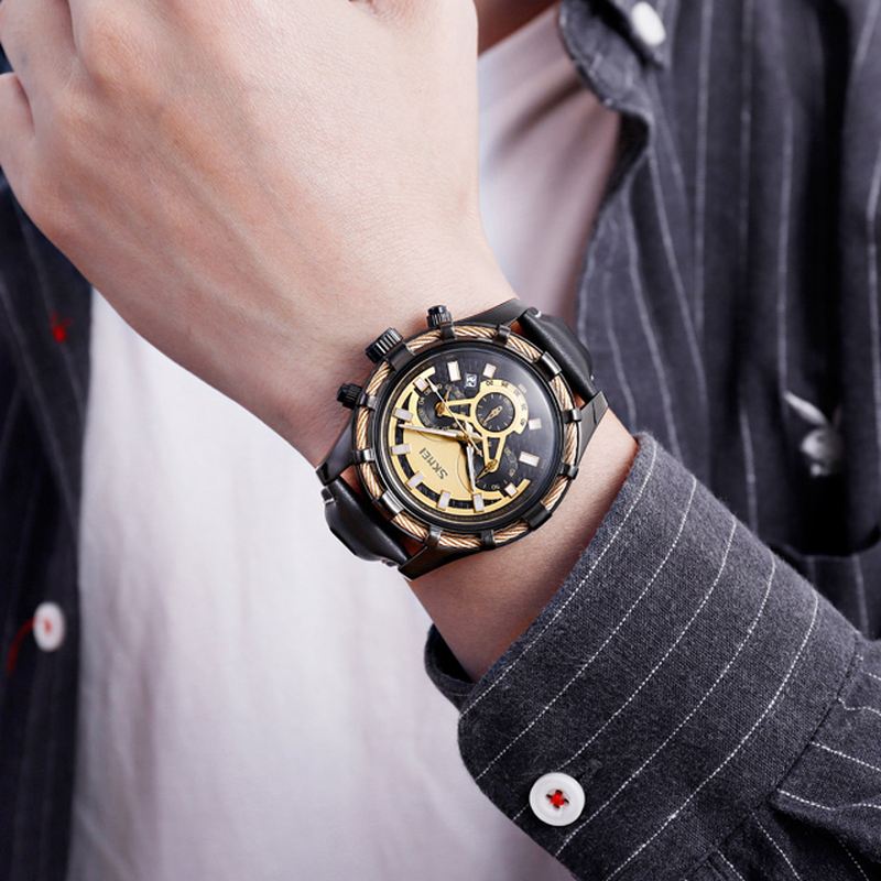 Sports Luksus Læderrem Lysende Vandtæt Herreur Quartz Watch