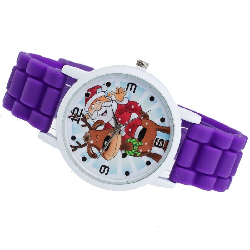 Tegneserie Julemand Og Rensdyr Mønster Silikone Rem Watch Cute Kid Watch Mode Børn Quartz Watch