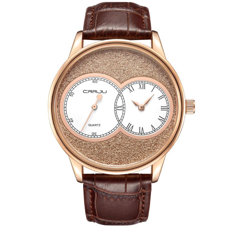 To Dial Display Mænd Armbåndsur Casual Style Læderrem Quartz Watch