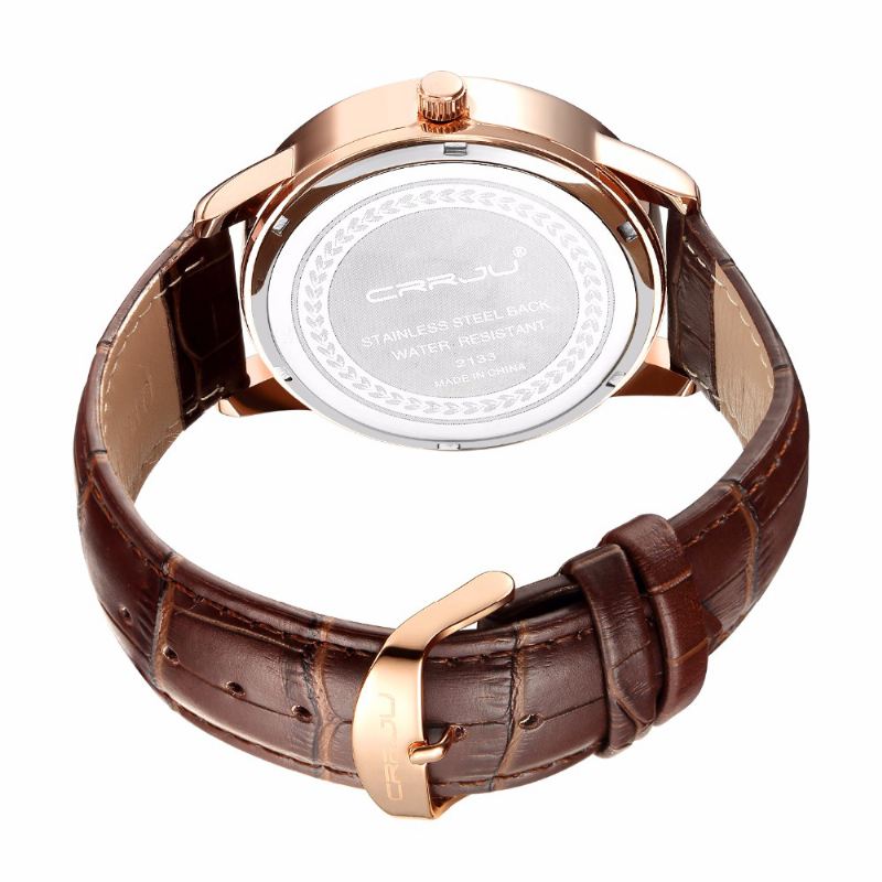 To Dial Display Mænd Armbåndsur Casual Style Læderrem Quartz Watch