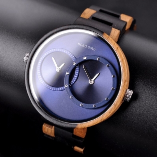 To Tidszoner Creative Watch Træ Kvinder Mænd Quartz Ure