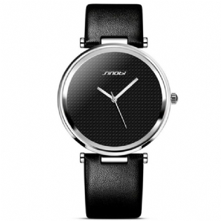 Ultratyndt Unisex Armbåndsur Ægte Læderrem Casual Style Quartz Watch