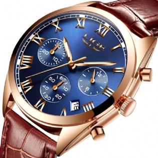 Vandtæt Lysende Display Mænd Armbåndsur Mode Læderrem Quartz Watch