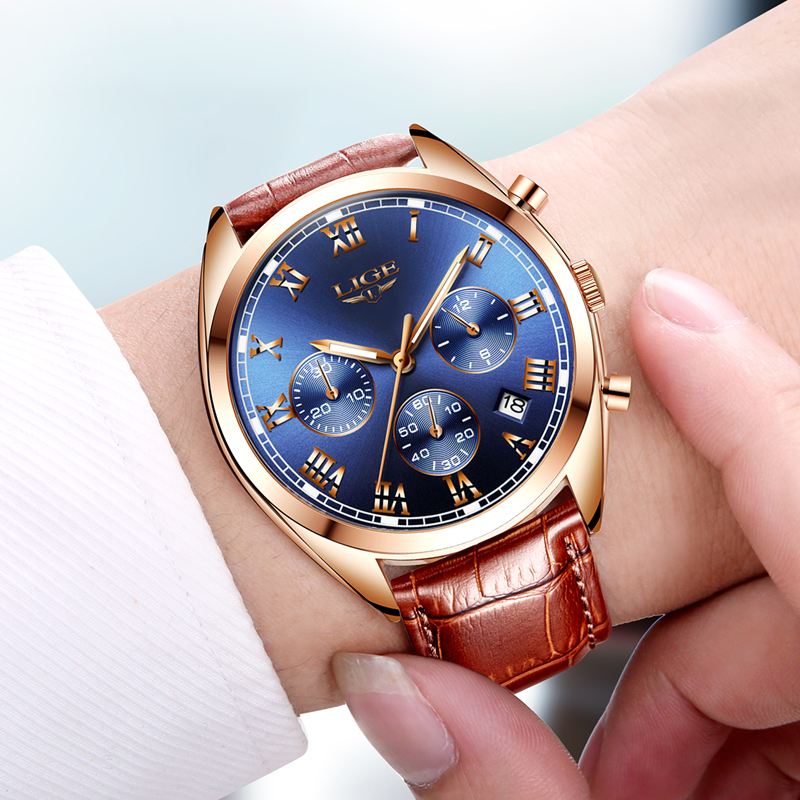 Vandtæt Lysende Display Mænd Armbåndsur Mode Læderrem Quartz Watch