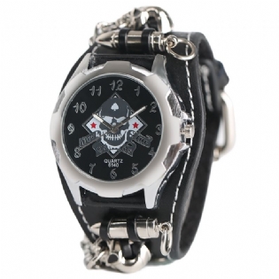 Vintage Firkantet Urskive Herreur Hollow Skull Læder Quartz Watch