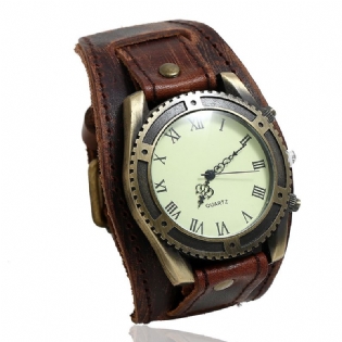 Vintage Ko Læder Armbåndsur Justerbar Rem Romertal Herre Kvarts Ur