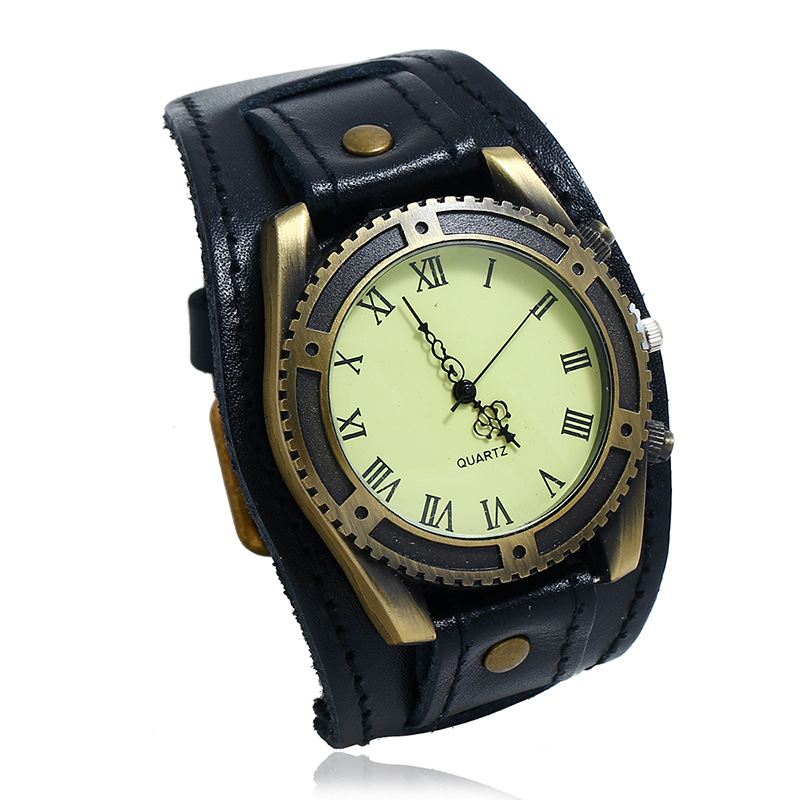 Vintage Ko Læder Armbåndsur Justerbar Rem Romertal Herre Kvarts Ur