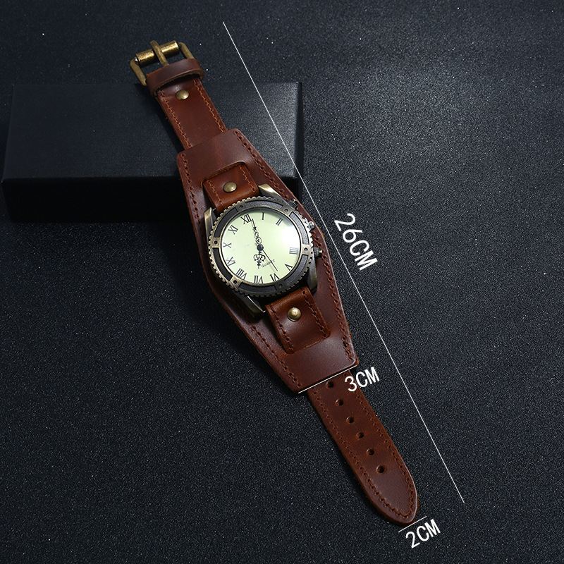 Vintage Ko Læder Armbåndsur Justerbar Rem Romertal Herre Kvarts Ur