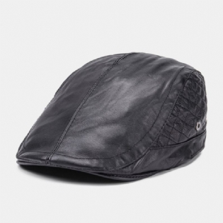 Ægte Læder Fåreskind Til Mænd Holder Varmen Gittermønster Afslappet Universal Fold Solid Fremad Hat Baret Hat