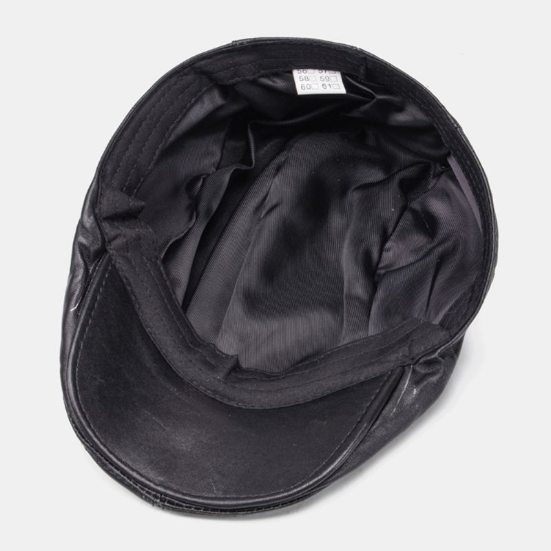 Ægte Læder Fåreskind Til Mænd Holder Varmen Gittermønster Afslappet Universal Fold Solid Fremad Hat Baret Hat
