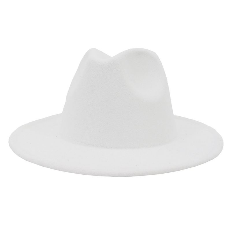 All-match Fedora Hat Med Bred Skygge Til Kvinder Ensfarvet Uldfilthat Til Mænd Efterår Vinter Panama Gamble Gul Jazzkasket